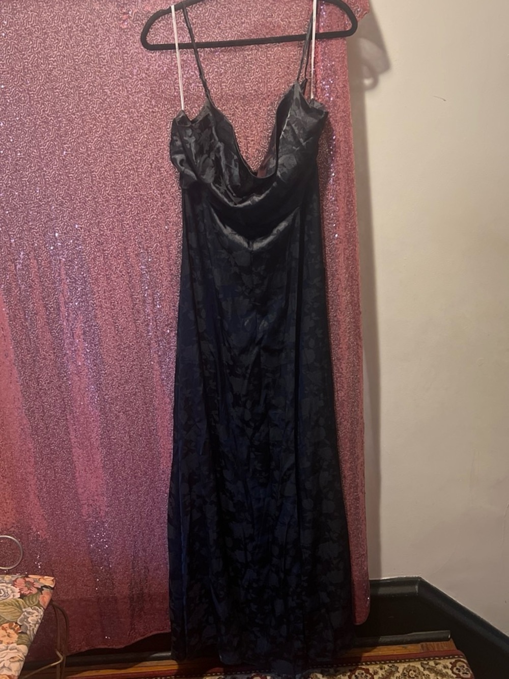 Lulu's Black Floral Jacquard Cowl Slip Maxi